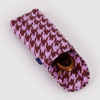Puffy Glasses Sleeve - Pink Houndstooth
