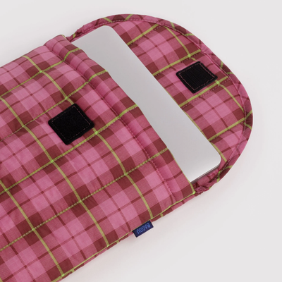 Puffy Laptop Sleeve 13"/14" - Azalea Pink Tartan