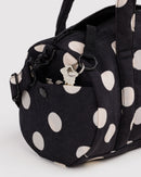 Nylon Duffle Bag - Black and Cream Polka Dot