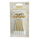 Happy Birthday Cake Topper & Candle Set - Gold
