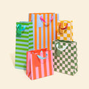 Gift Bag - Medium Green & Pink Stripe