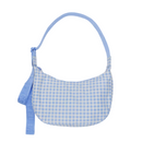 Medium Nylon Crescent Bag - Light Blue Gingham