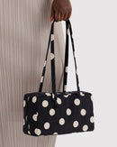 Nylon Bowler Bag - Black and Cream Polka Dot