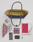 Medium Nylon Reversible Tote - Navy Polka Dot Mix